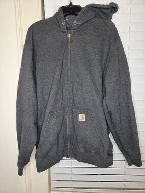 Mens Carhartt Gray Full Zip Hoodie Loose Fit L Cotton Blend Comfort Heavy Soft